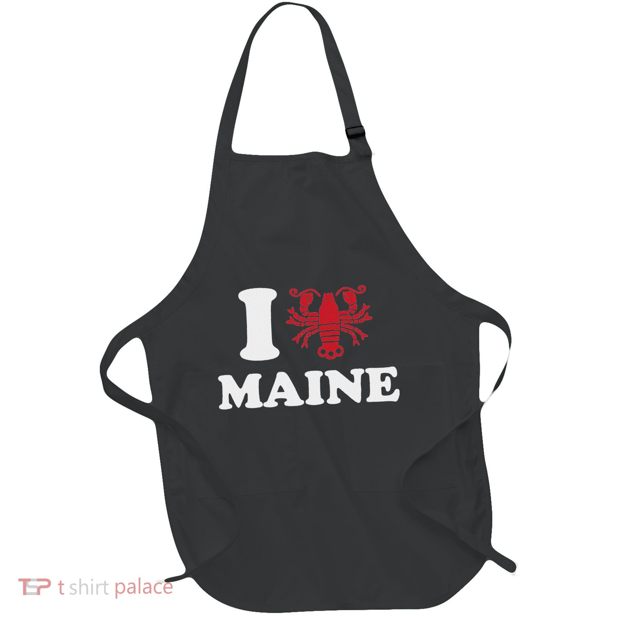 I Love Maine I Lobster Maine Heart Shape Lobster Full-Length Apron With Pockets