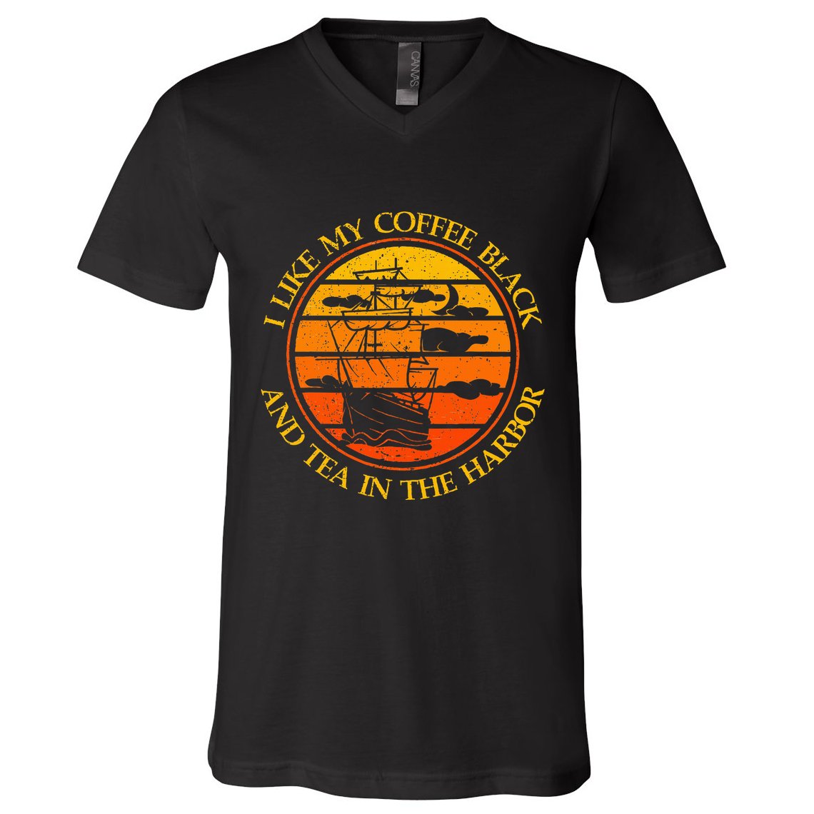I Like My Coffee Black And Tea In The Harbor Retro V-Neck T-Shirt