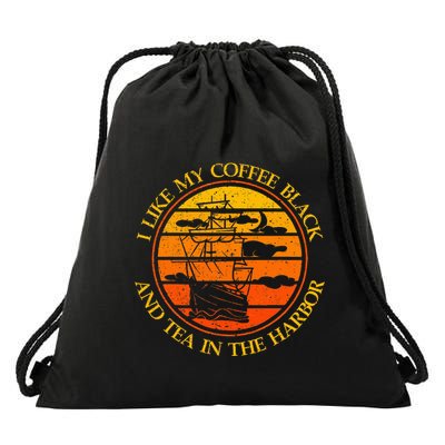 I Like My Coffee Black And Tea In The Harbor Retro Drawstring Bag