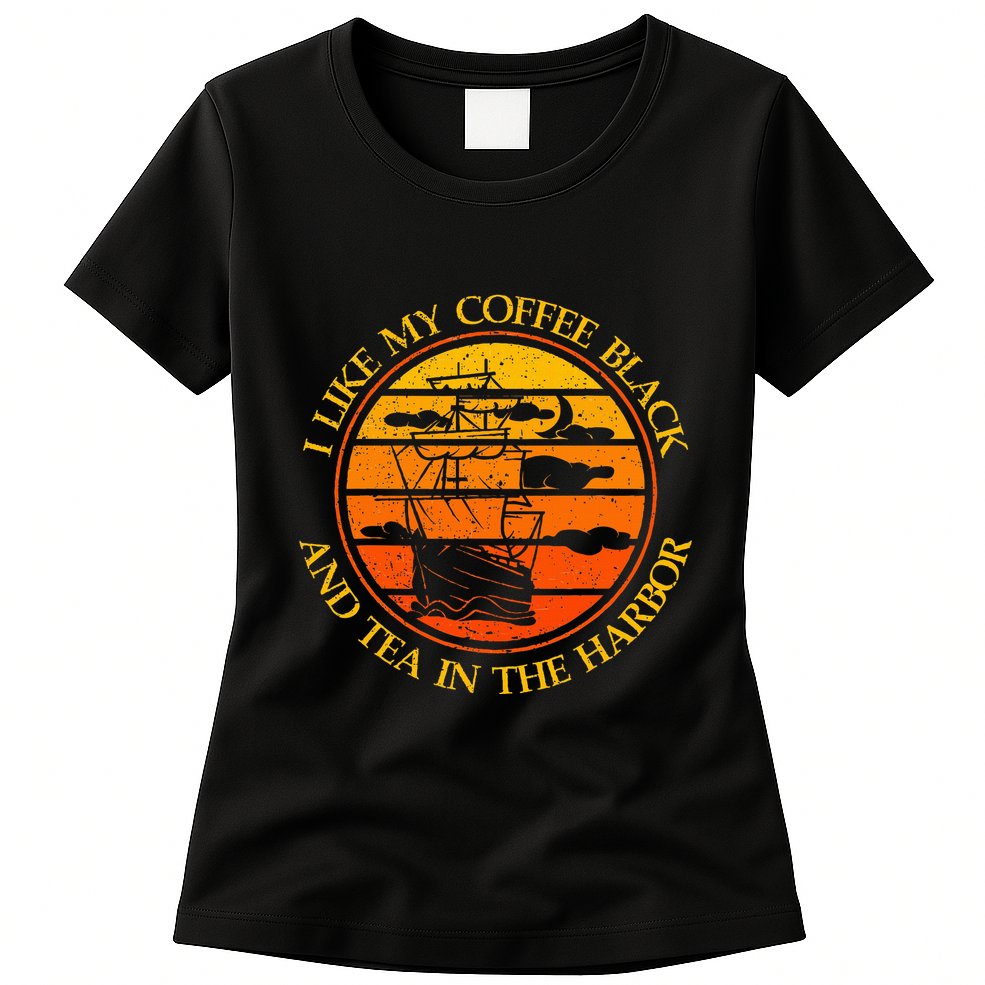 I Like My Coffee Black And Tea In The Harbor Retro Womens T-Shirt