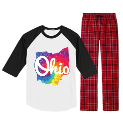 I Love My Ohio Home Script Tie Dye Ohio Raglan Sleeve Pajama Set