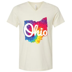 I Love My Ohio Home Script Tie Dye Ohio V-Neck T-Shirt