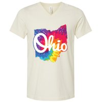 I Love My Ohio Home Script Tie Dye Ohio V-Neck T-Shirt