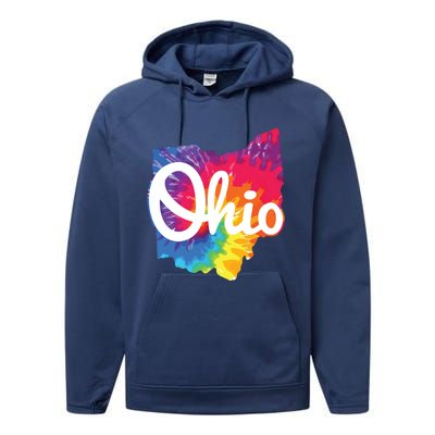 I Love My Ohio Home Script Tie Dye Ohio Performance Fleece Hoodie