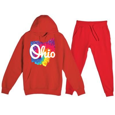 I Love My Ohio Home Script Tie Dye Ohio Premium Hooded Sweatsuit Set