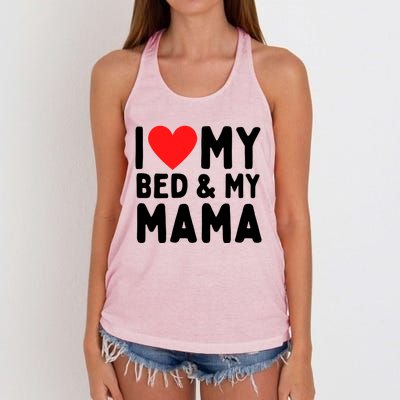 I Love My Bed And My Mama Gift Women's Knotted Racerback Tank