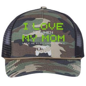 I Love My Mom Funny Gamer Gifts Video Games Gaming Retro Rope Trucker Hat Cap