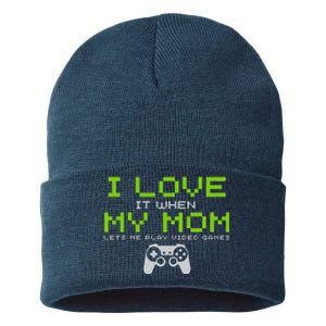 I Love My Mom Funny Gamer Gifts Video Games Gaming Sustainable Knit Beanie