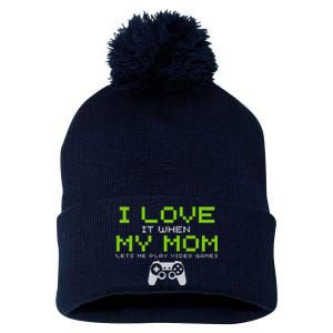 I Love My Mom Funny Gamer Gifts Video Games Gaming Pom Pom 12in Knit Beanie