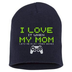 I Love My Mom Funny Gamer Gifts Video Games Gaming Short Acrylic Beanie