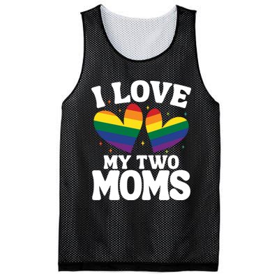 I Love My Two Moms Lesbian Lgbtq Mesh Reversible Basketball Jersey Tank