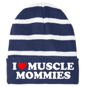 I Love Muscle Mommies, I Heart Muscle Mommies, Muscle Mommy Striped Beanie with Solid Band