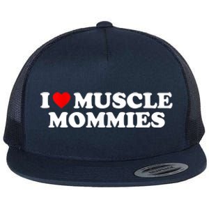 I Love Muscle Mommies, I Heart Muscle Mommies, Muscle Mommy Flat Bill Trucker Hat