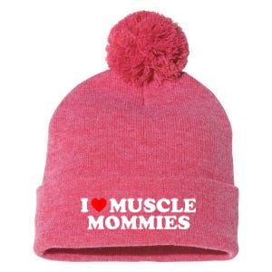 I Love Muscle Mommies, I Heart Muscle Mommies, Muscle Mommy Pom Pom 12in Knit Beanie