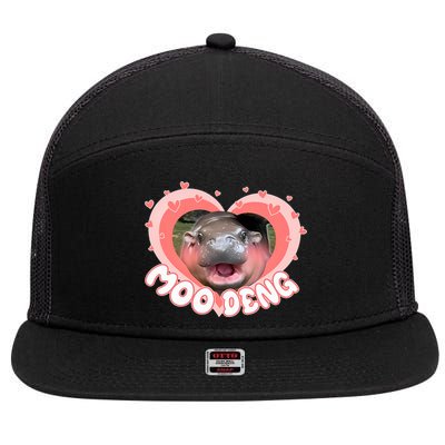 I Love Moo Deng Baby Hippo Moo Deng I Heart Moo Deng 7 Panel Mesh Trucker Snapback Hat