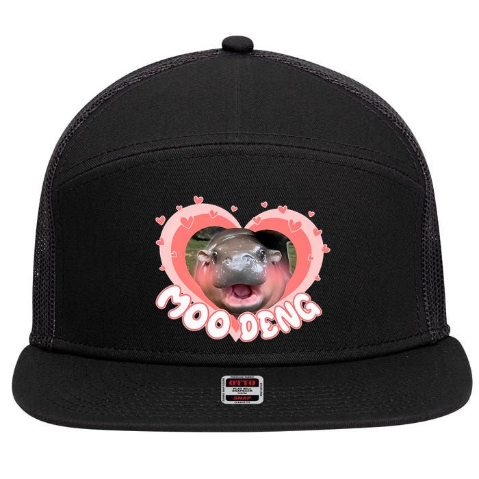 I Love Moo Deng Baby Hippo Moo Deng I Heart Moo Deng 7 Panel Mesh Trucker Snapback Hat