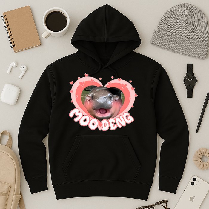 I Love Moo Deng Baby Hippo Moo Deng I Heart Moo Deng Hoodie