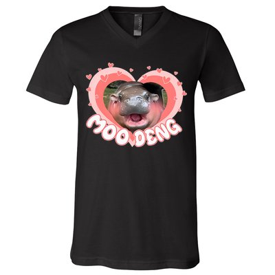 I Love Moo Deng Baby Hippo Moo Deng I Heart Moo Deng V-Neck T-Shirt