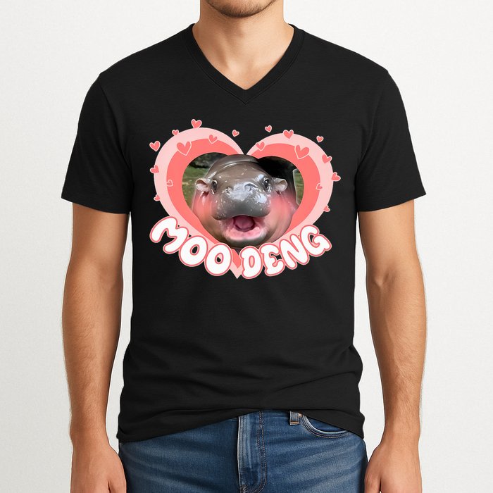 I Love Moo Deng Baby Hippo Moo Deng I Heart Moo Deng V-Neck T-Shirt