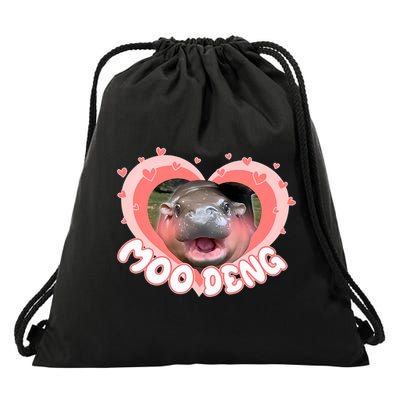 I Love Moo Deng Baby Hippo Moo Deng I Heart Moo Deng Drawstring Bag