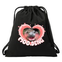 I Love Moo Deng Baby Hippo Moo Deng I Heart Moo Deng Drawstring Bag