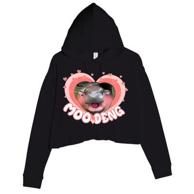I Love Moo Deng Baby Hippo Moo Deng I Heart Moo Deng Crop Fleece Hoodie