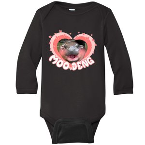 I Love Moo Deng Baby Hippo Moo Deng I Heart Moo Deng Baby Long Sleeve Bodysuit