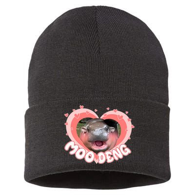 I Love Moo Deng Baby Hippo Moo Deng I Heart Moo Deng Sustainable Knit Beanie