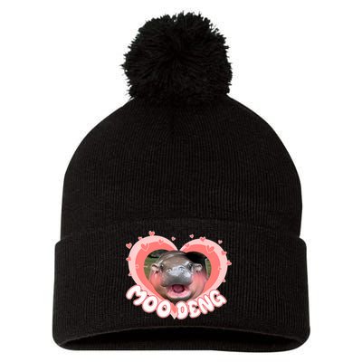 I Love Moo Deng Baby Hippo Moo Deng I Heart Moo Deng Pom Pom 12in Knit Beanie