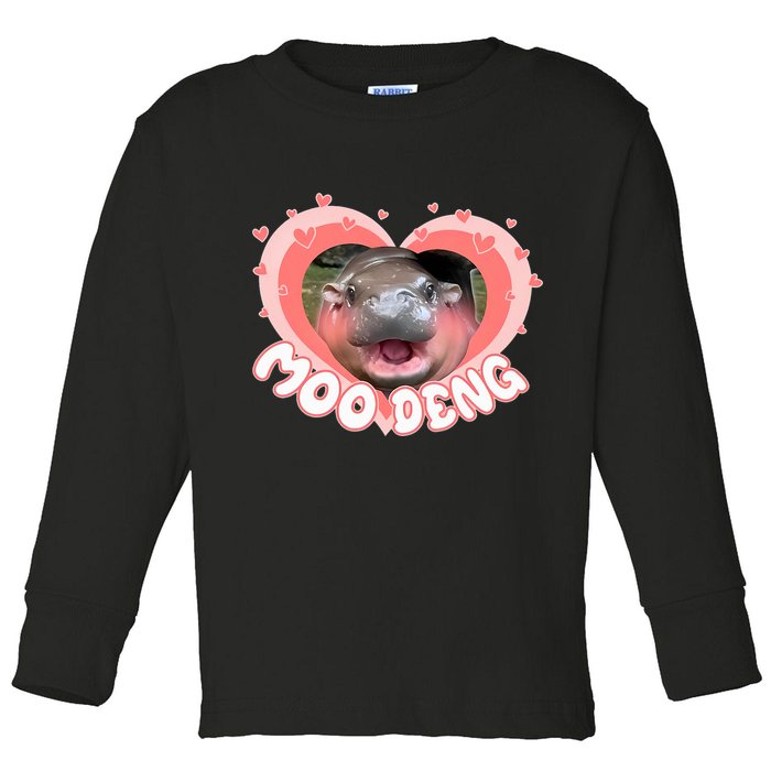 I Love Moo Deng Baby Hippo Moo Deng I Heart Moo Deng Toddler Long Sleeve Shirt