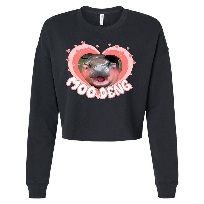 I Love Moo Deng Baby Hippo Moo Deng I Heart Moo Deng Cropped Pullover Crew