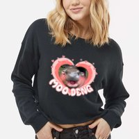 I Love Moo Deng Baby Hippo Moo Deng I Heart Moo Deng Cropped Pullover Crew