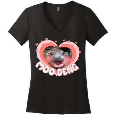 I Love Moo Deng Baby Hippo Moo Deng I Heart Moo Deng Women's V-Neck T-Shirt