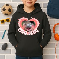 I Love Moo Deng Baby Hippo Moo Deng I Heart Moo Deng Kids Hoodie