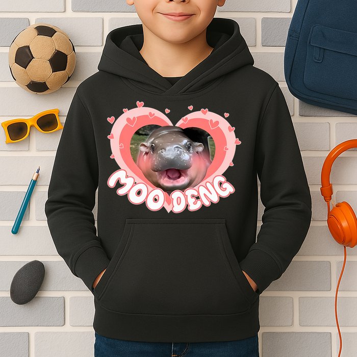 I Love Moo Deng Baby Hippo Moo Deng I Heart Moo Deng Kids Hoodie