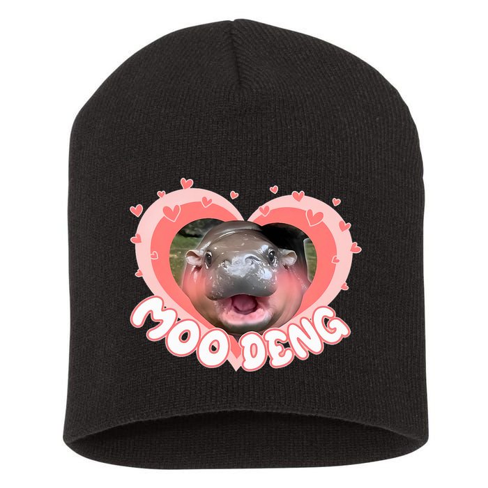 I Love Moo Deng Baby Hippo Moo Deng I Heart Moo Deng Short Acrylic Beanie