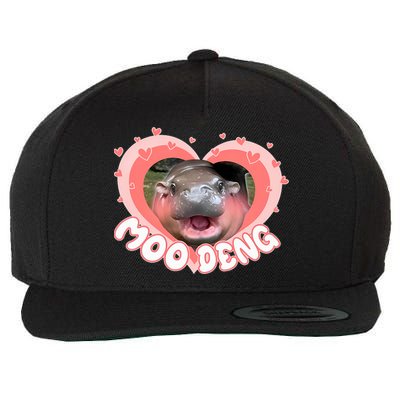 I Love Moo Deng Baby Hippo Moo Deng I Heart Moo Deng Wool Snapback Cap