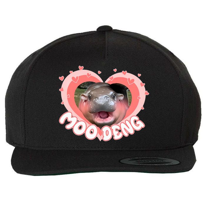 I Love Moo Deng Baby Hippo Moo Deng I Heart Moo Deng Wool Snapback Cap