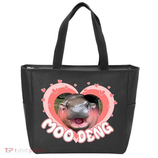 I Love Moo Deng Baby Hippo Moo Deng I Heart Moo Deng Zip Tote Bag