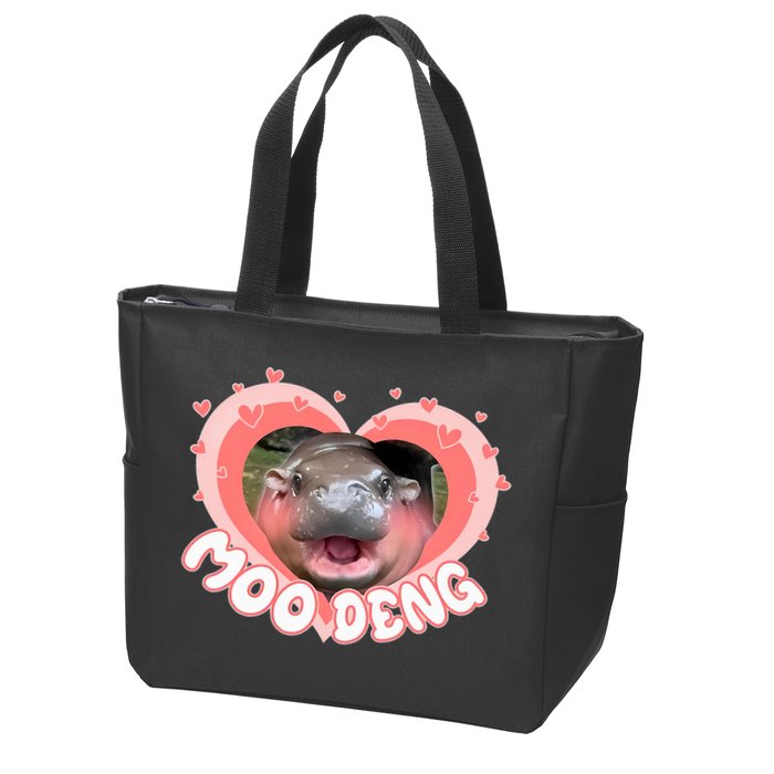 I Love Moo Deng Baby Hippo Moo Deng I Heart Moo Deng Zip Tote Bag