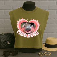 I Love Moo Deng Baby Hippo Moo Deng I Heart Moo Deng Garment-Dyed Women's Muscle Tee