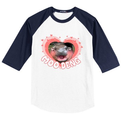 I Love Moo Deng Baby Hippo Moo Deng I Heart Moo Deng Baseball Sleeve Shirt