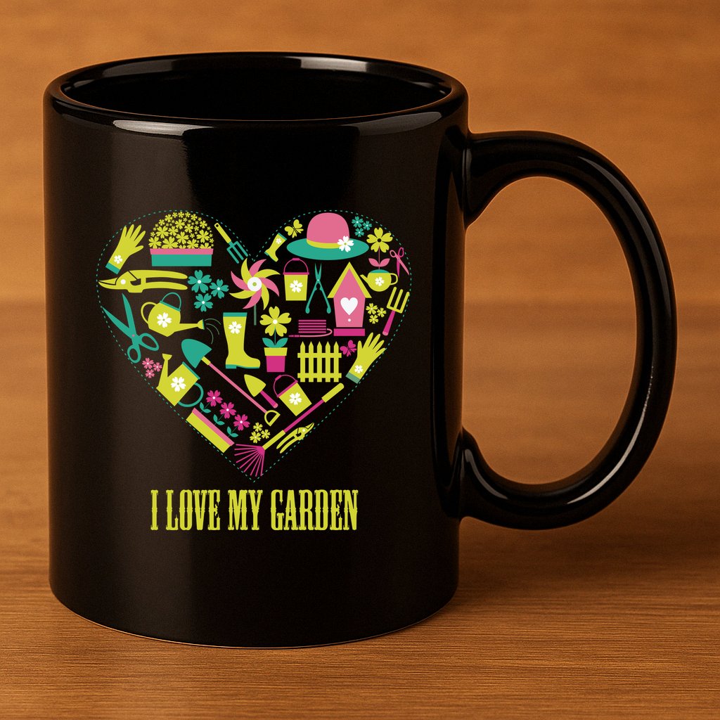 I Love My Garden Abstract Heart 11oz C Handle Ceramic Mug