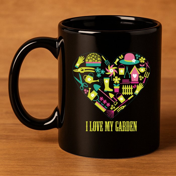 I Love My Garden Abstract Heart 11oz C Handle Ceramic Mug