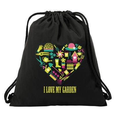 I Love My Garden Abstract Heart Drawstring Bag