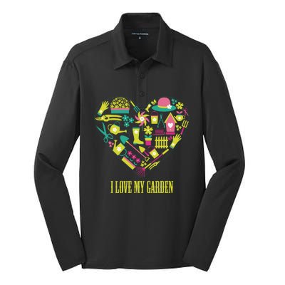 I Love My Garden Abstract Heart Silk Touch Performance Long Sleeve Polo