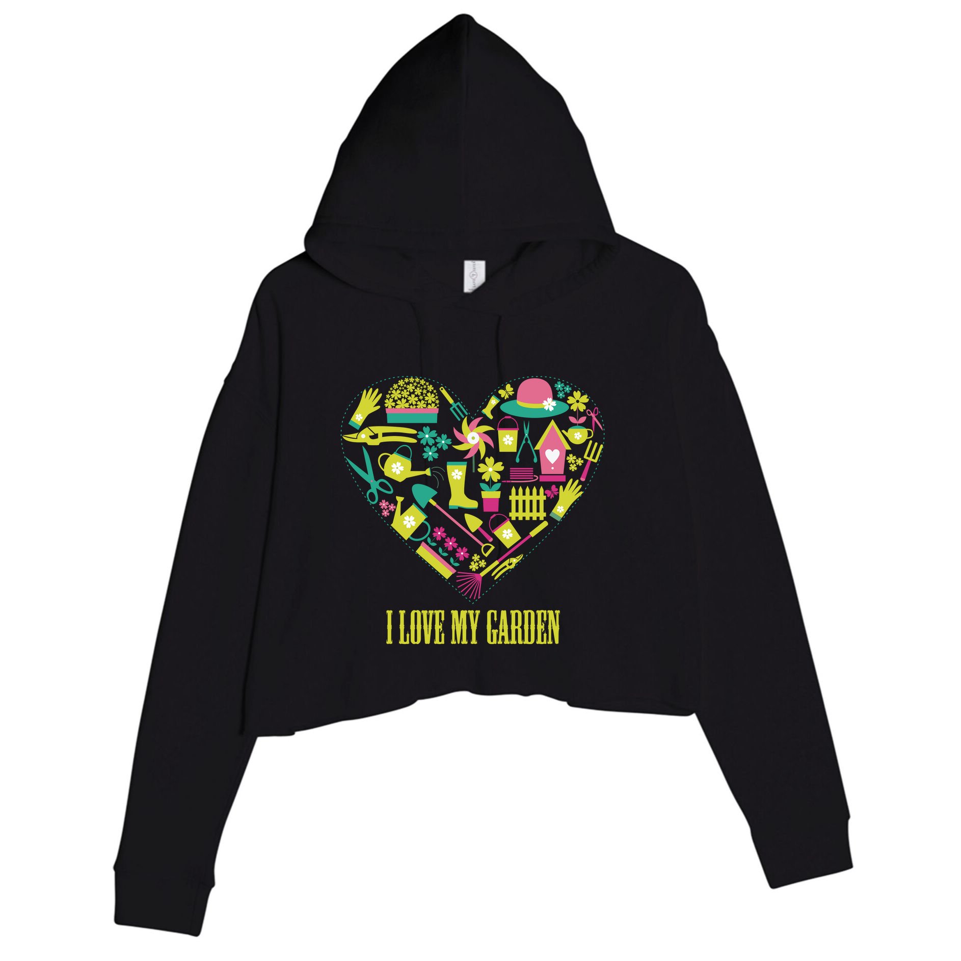 I Love My Garden Abstract Heart Crop Fleece Hoodie