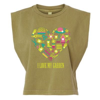 I Love My Garden Abstract Heart Garment-Dyed Women's Muscle Tee