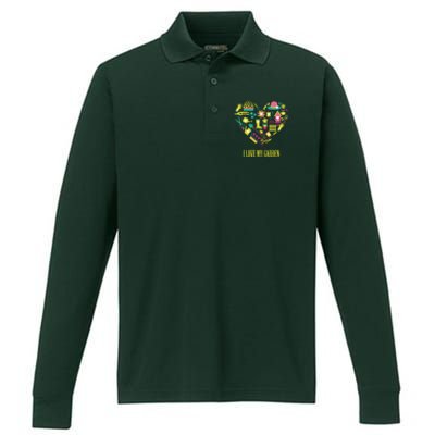 I Love My Garden Abstract Heart Performance Long Sleeve Polo