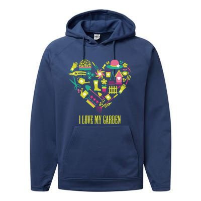 I Love My Garden Abstract Heart Performance Fleece Hoodie